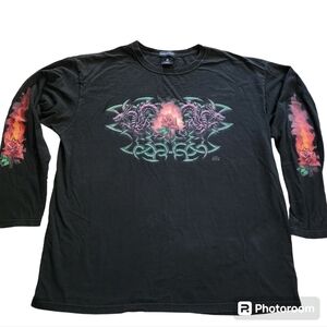 2010s Y2k Long Sleeve Dragon Rose Tribal Shirt sz XL